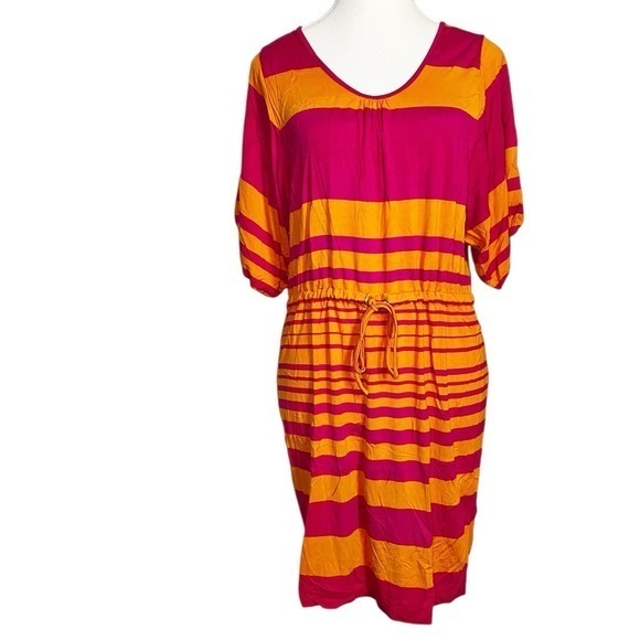 Calvin Klein Dresses & Skirts - Calvin Klein Striped Pink Orange Drawstring Waist Casual Dress